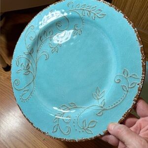 4 BPA free Melamine Dinner Plats , One has a Burn Blemish.Priced reflects that!